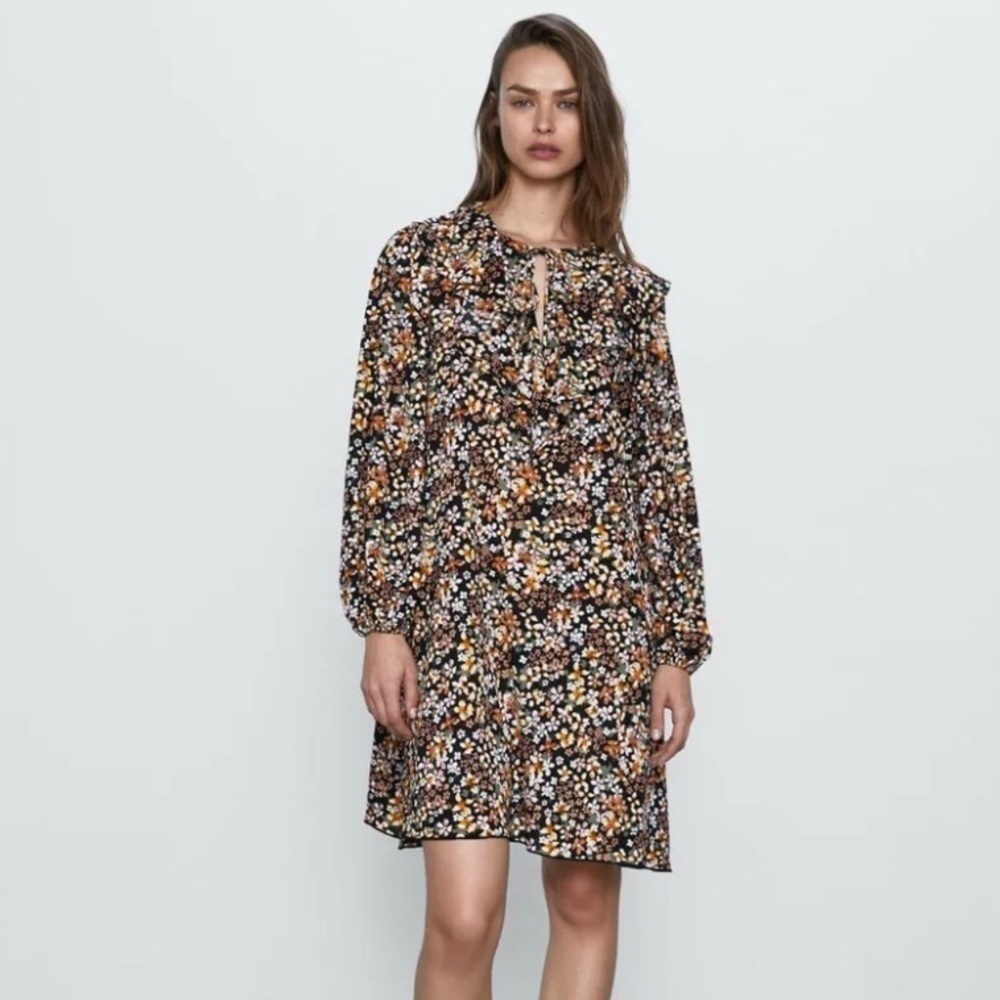 NWOT ZARA / Long Sleeve Floral Print Long Sleeve Boho Dress Size S